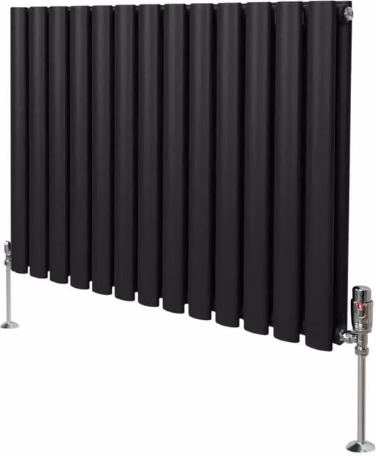 Monstershop Oval Column Radiator and Valves in Black, H: 78 cm, W: 60 cm – 1