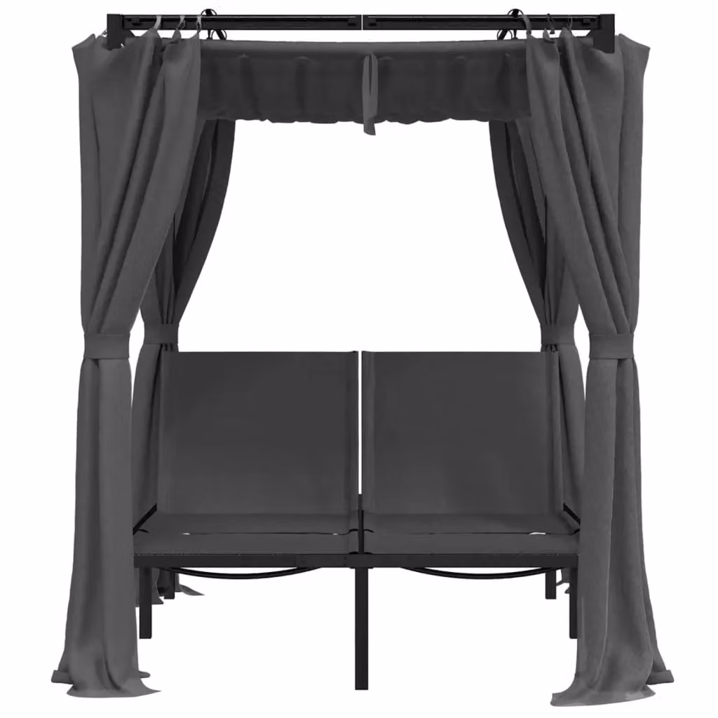 Berkfield Home Double Sun Lounger with Side and Top Curtains in Anthracite and Black – 3