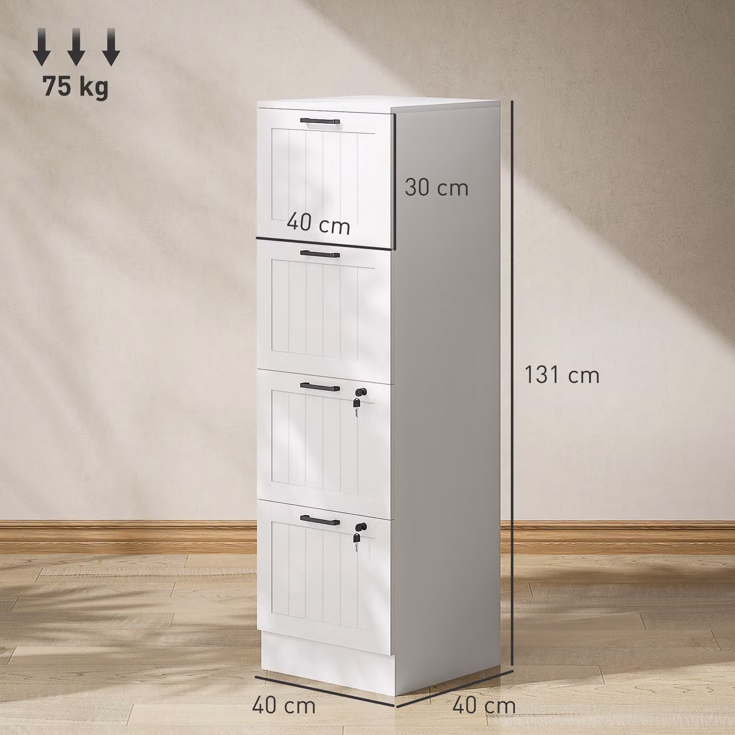 HOMCOM White 4 Drawer Filing Cabinet with Lock and Adjustable Hanging Bars for A4 and Letter Size Files – 2