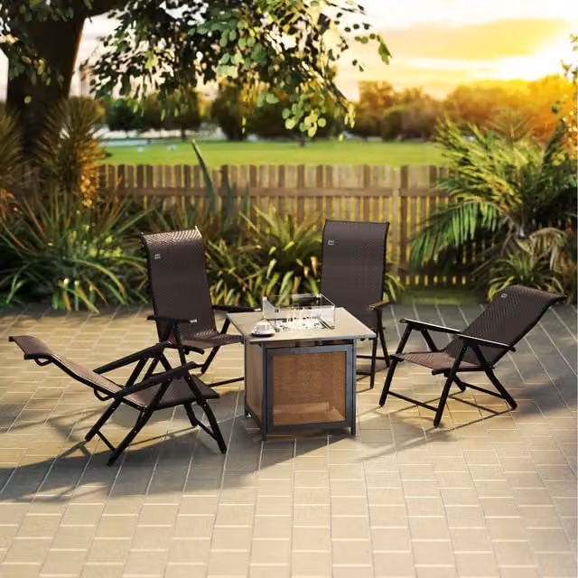 Outsunny Set of 4 Brown Outdoor Rattan Folding Chairs with Adjustable Back