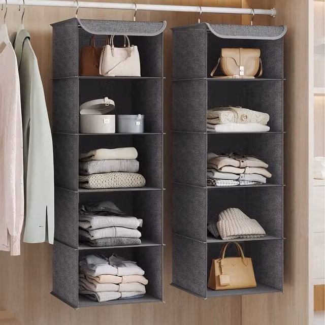 SONGMICS Hanging Wardrobe Shelf Insert Organiser, Grey Polyester