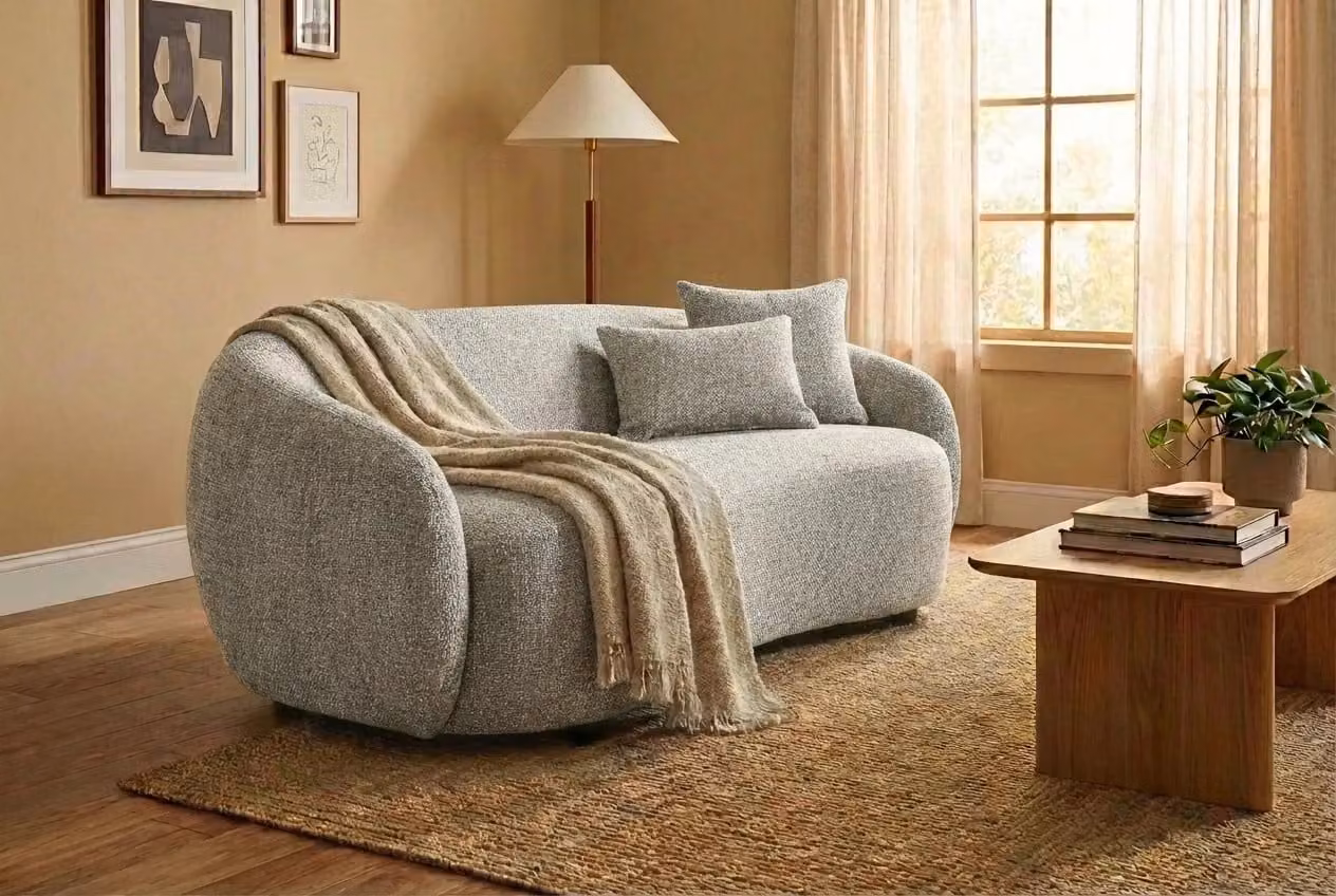 Araco Atelier Willow 3 Seater Upholstered Fabric Sofa in Beige or Grey