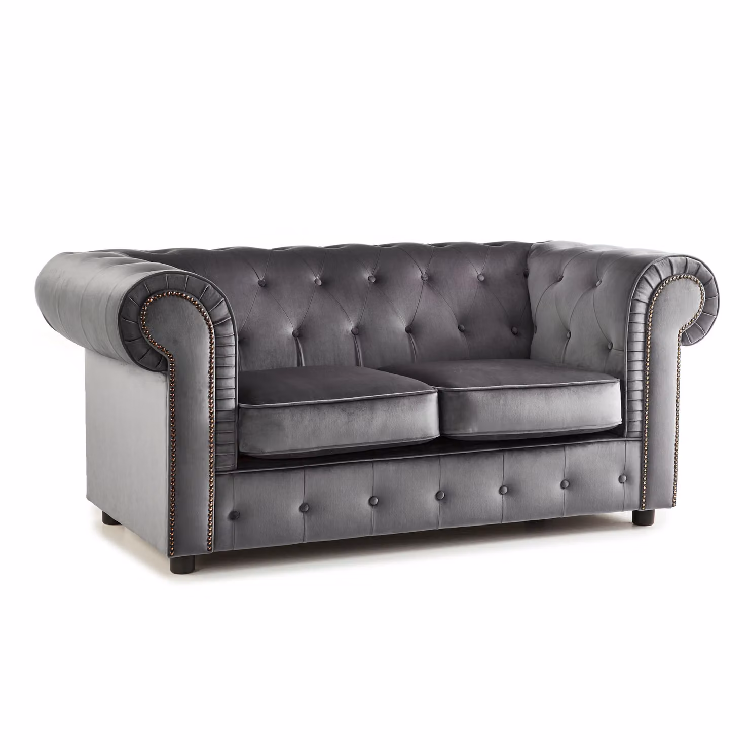 Furnishings For Less UK Ashbourne Chesterfield 2 Seater Velvet Fabric Sofa in Grey W/D/H: 170 x 86 x 73 cm – 2