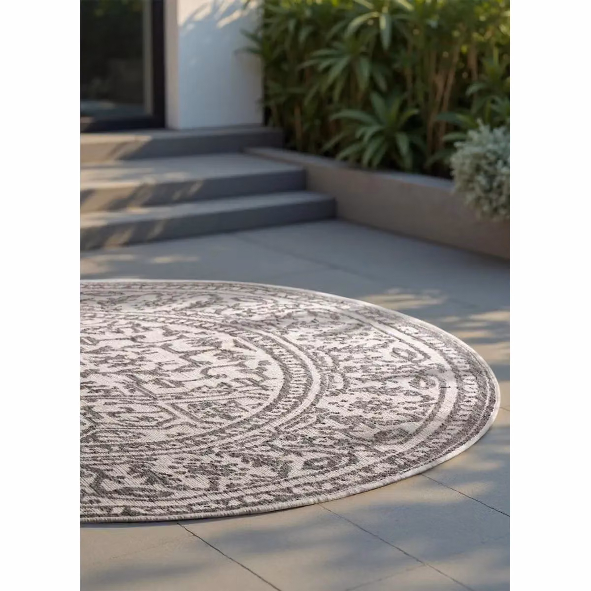 THE RUGS Kona Reversible Round Indoor Outdoor Flat Woven Polypropylene Rug in White, Diameter: 160 cm – 3