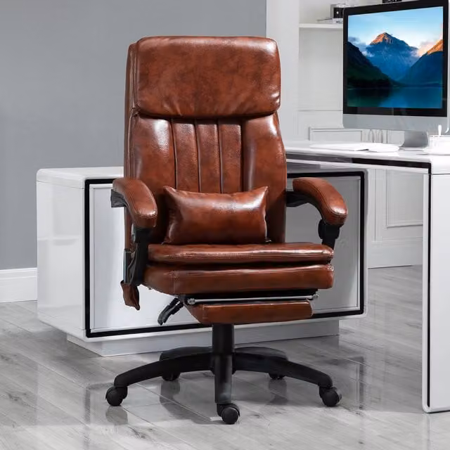 Vinsetto Executive Office Chair in Brown Faux Leather with Armrests and Height Adjustment