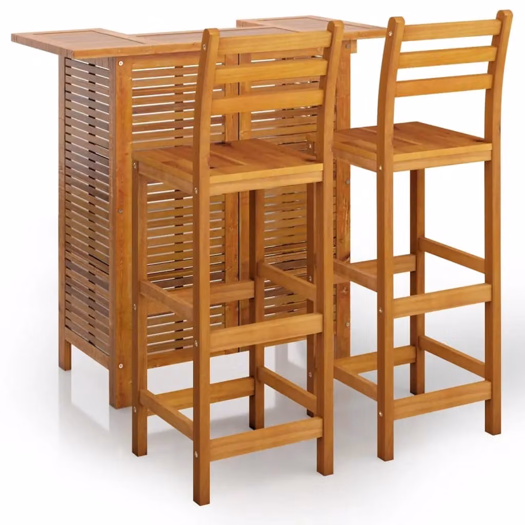 Berkfield Home 3 Piece Garden Bar Set in Brown Oiled Solid Acacia Wood – 2