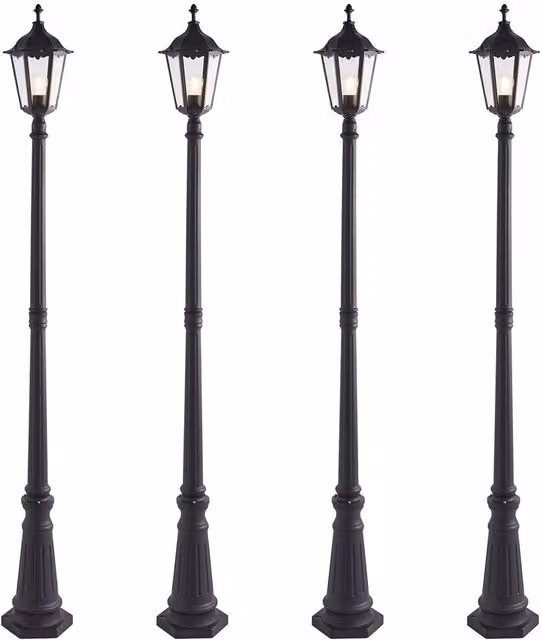 Loops 4 Pack Outdoor Post Lantern Bollard Light, Matt Black and Transparent Glass, Height: 218 cm – 1