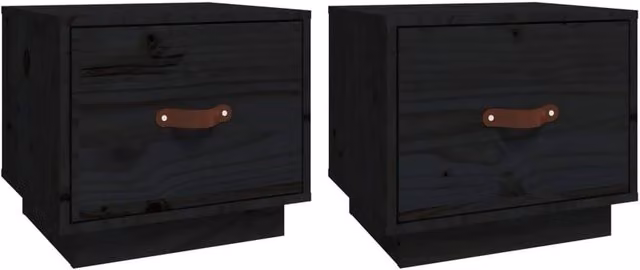 Berkfield Home Set of 2 Black Solid Wood Pine Bedside Cabinets, W/D/H: 40 x 34 x 35 cm – 1