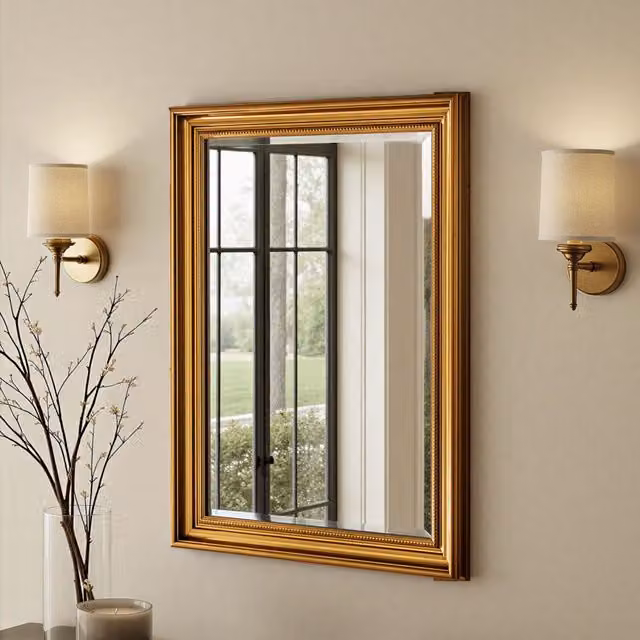 Yearn Beaded Classic Framed Bevelled Rectangular Wall Mirror in Gold