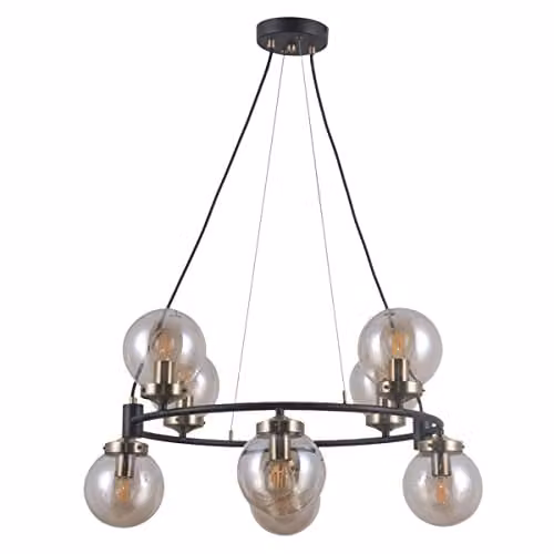 Netlighting Italux Galvez Industrial Retro 8 Light Globe Pendant Ceiling Light, Black, E14 – 1