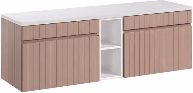 SATARA Striped Suspended Vanity Unit with Niches in Pink and White, Width: 140 cm