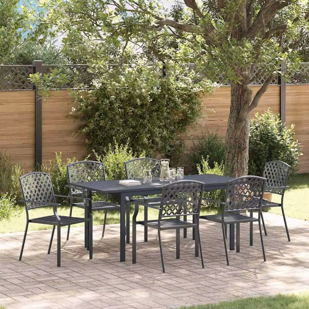 Berkfield Home 7 Piece Anthracite Powder Coated Steel Garden Dining Set – 2