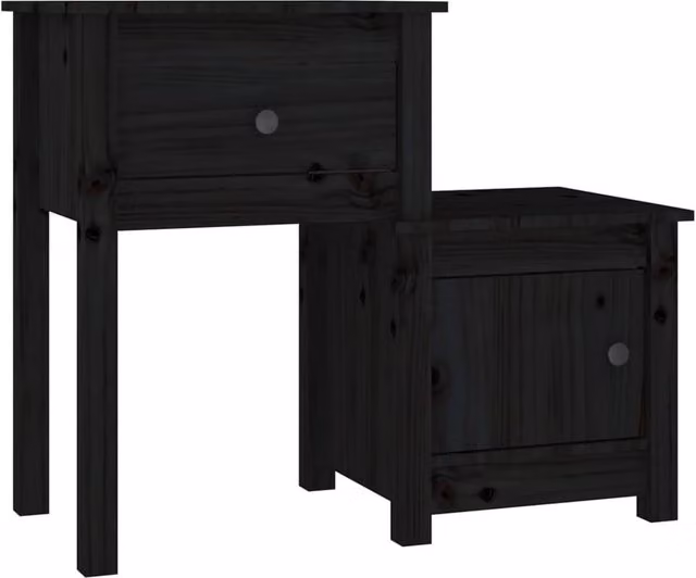Berkfield Home Beautiful Bedside Cabinet, 2 Piece Set, Black, Solid Pine Wood, W: 79.5 cm, D: 38 cm, H: 65.5 cm