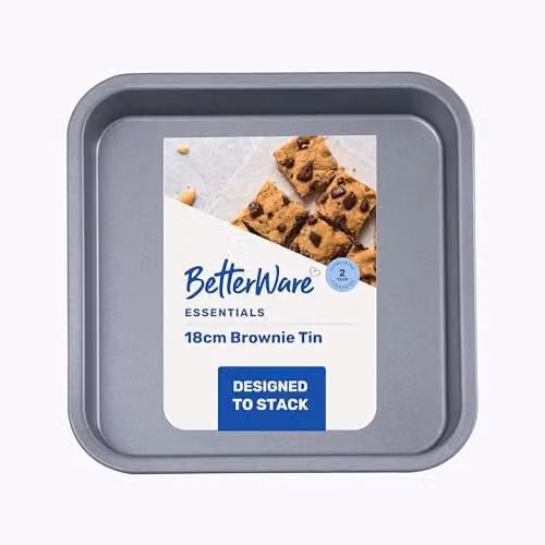 Betterware Essentials Non-Stick Square Carbon Steel Brownie Tin, Silver, 19.8 cm – 1