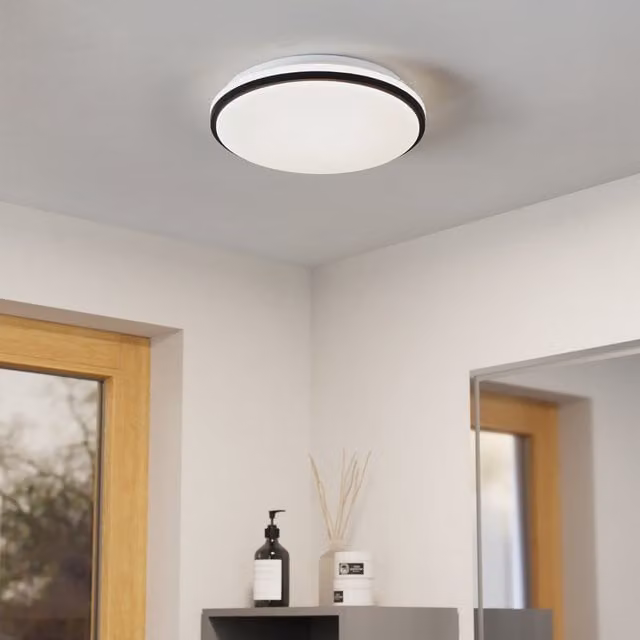 Eglo Margidore LED CCT IP54 Round Wall or Ceiling Light in White and Black Metal