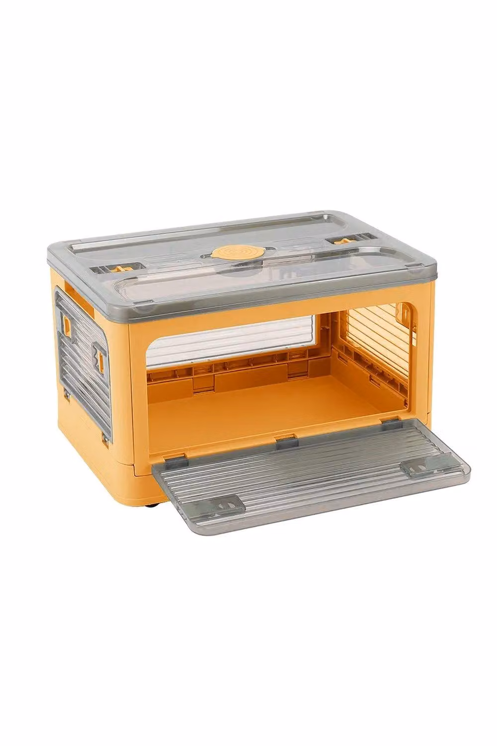H&O Direct Small Folding Plastic Storage Bins with Wheels, Yellow and Transparent – 2