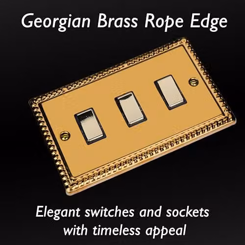 Varilight Classic Georgian Brass Two-Way Triple Light Switch Plate in Gold and Yellow – 3