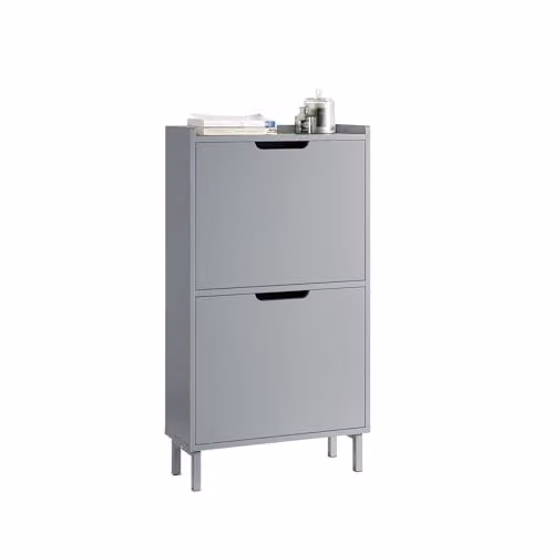 SoBuy Narrow Grey Wooden Shoe Storage Cupboard with 2 Flip Drawers W50 x D19 x H91 cm – 2