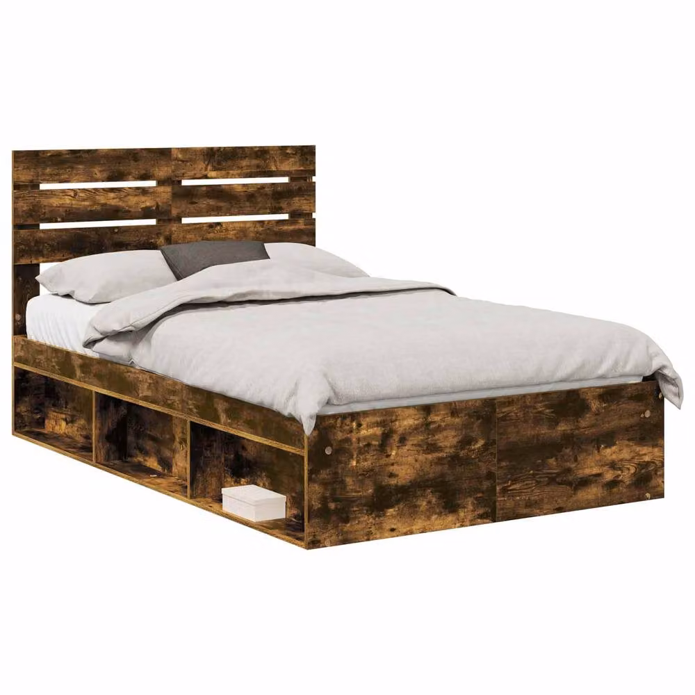 Berkfield Home Smoked Oak Bed Frame in Brown, Solid Pine Wood, W/D/H: 120 x 190 cm – 2