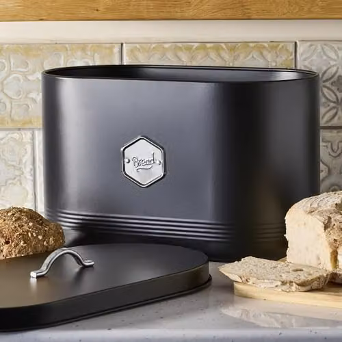 Cooks Professional Metal Bread Bin in Black and Silver with Ventilated Lid – 3