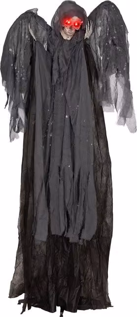 HOMCOM Black Winged Grim Reaper Outdoor Halloween Animatronic Decoration with Sound Activated Light Up Eyes and Sound Effects, Height: 195 cm
