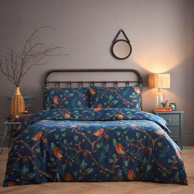 Portfolio Home Dalby Robins Holly Blue Duvet Cover and Pillowcase Set, King Size – 1