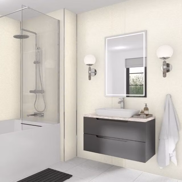 Wetwall White Frost Laminate Wall Panel Tongue and Groove W: 58.5 cm, H: 242 cm, D: 1.1 cm
