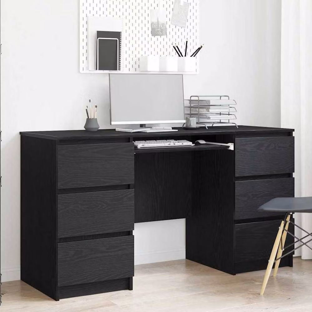 Berkfield Home Set of 2 Black Oak Writing Desks, W/D/H: 140 x 50 x 76 cm – 2