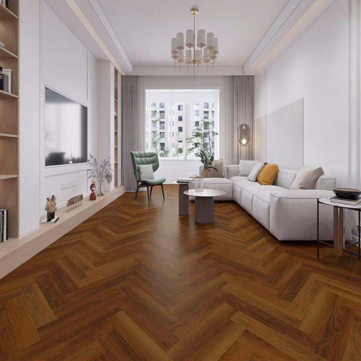 AlvHer Wood Effect Herringbone Luxury Vinyl Tile Glue Down LVT, 2.5mm, Brown and Grey – 2