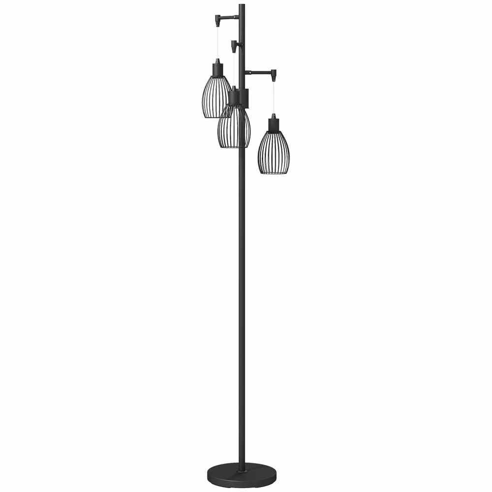 Wyld Haus Tane Industrial 3 Light LED Floor Lamp in Black Metal with Wire Cage Shades, H 170.5 cm x W 30 cm x D 30 cm – 2
