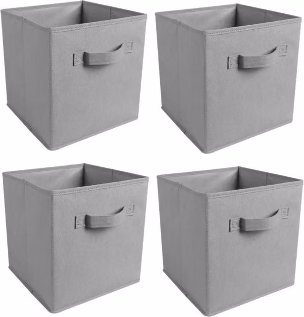 FLAVORA 4-Piece Fabric Cube Storage Box Organiser Set in Grey, W/D/H: 27 x 27 x 28 cm