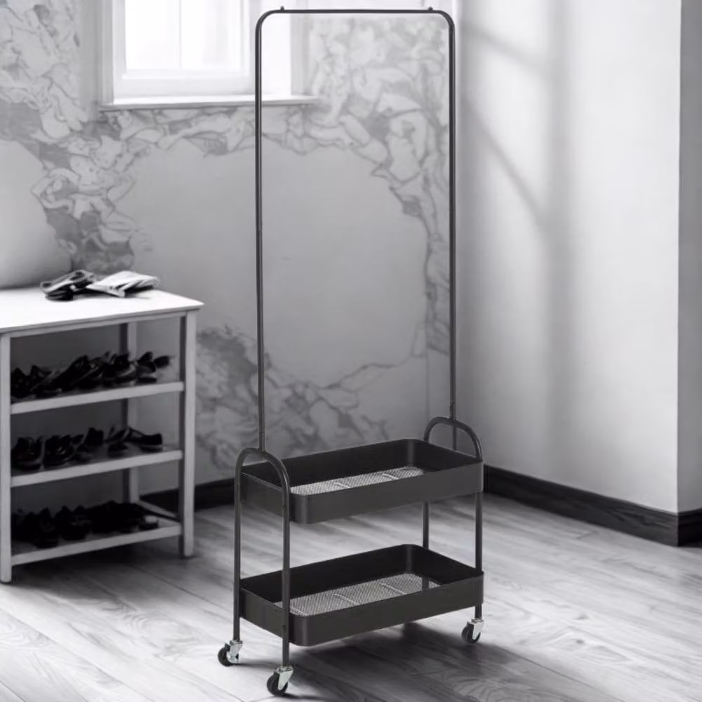 Pirlo Plush Black Hall Tree Coat Rack with Shoe Storage and Clothes Rail, W/D/H: 152.5 x 31.5 x 31.5 cm – 2