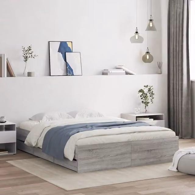 Berkfield Home Modern Bed Frame with Drawers in Grey, W: 140 cm, L: 200 cm
