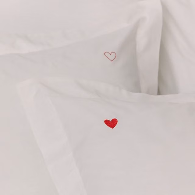 Porto White 400 TC Cotton Percale Pillowcases with Embroidered Hearts