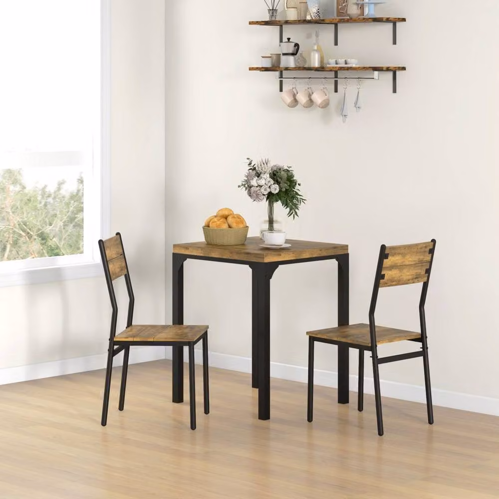 Wyld Haus Lulila 3 Piece Compact Dining Set in Rustic Brown with Square Table and 2 Chairs, W/D/H: 60 x 60 x 76 cm – 3