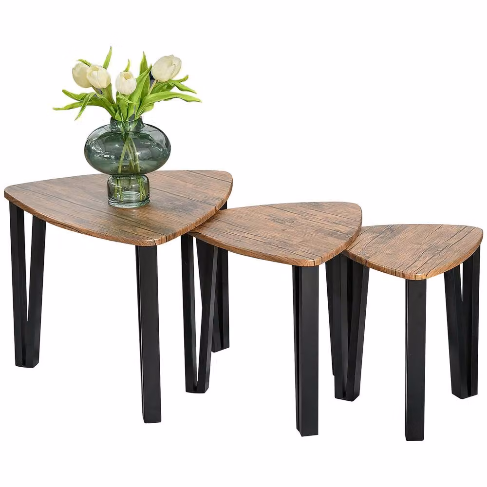 Wyld Haus Coro Set of 3 Triangle Nesting Coffee Tables in Brown Walnut Wood Grain Finish – 2
