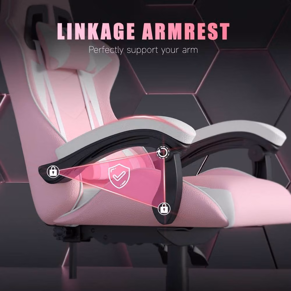 Gartistgo Ergonomic Gaming Chair in Pink with Synthetic Leather and Adjustable Height – 5