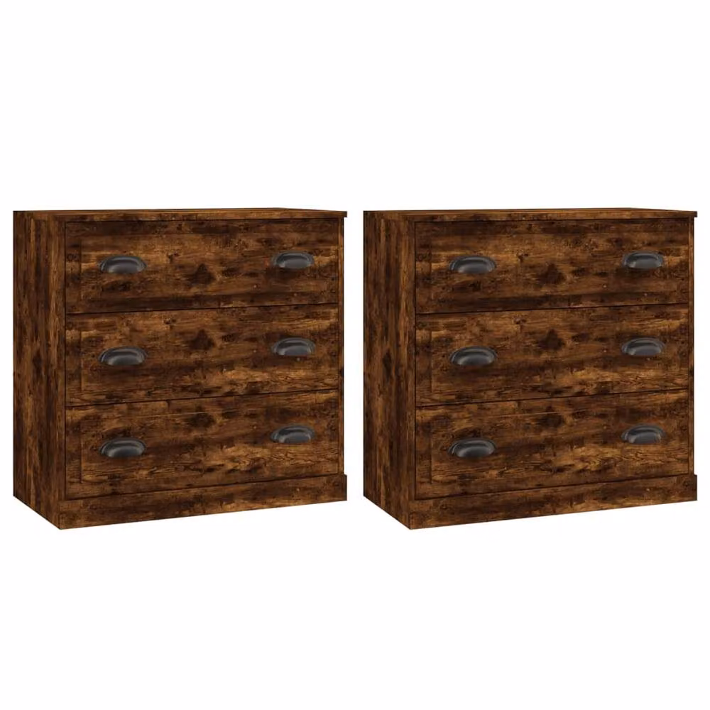 Berkfield Home Set of 2 Smoked Oak Engineered Wood Sideboards in Brown, W/D/H: 67.5 x 35.5 x 35.5 cm – 2