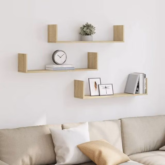 Berkfield Home Set of 3 Wall Mounted Shelves in Sonoma Oak, Light Brown, W: 80 cm, D: 18 cm, H: 18 cm