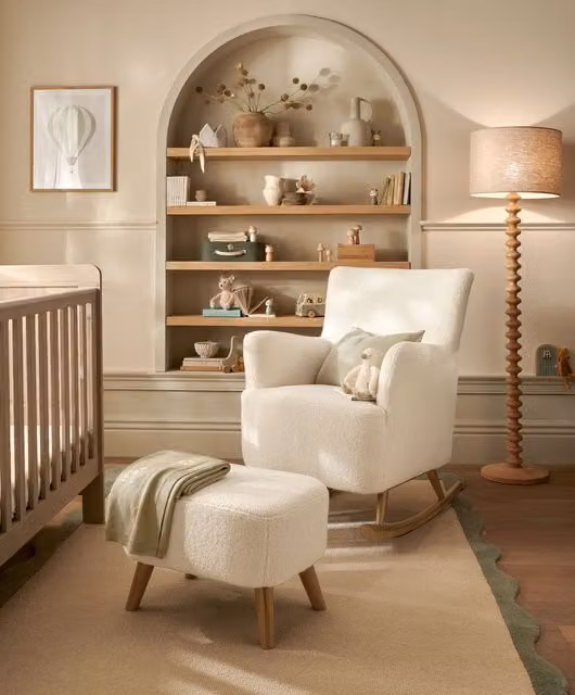 Mamas & Papas Elwood Nursing Chair and Ottoman Set in White Bouclé