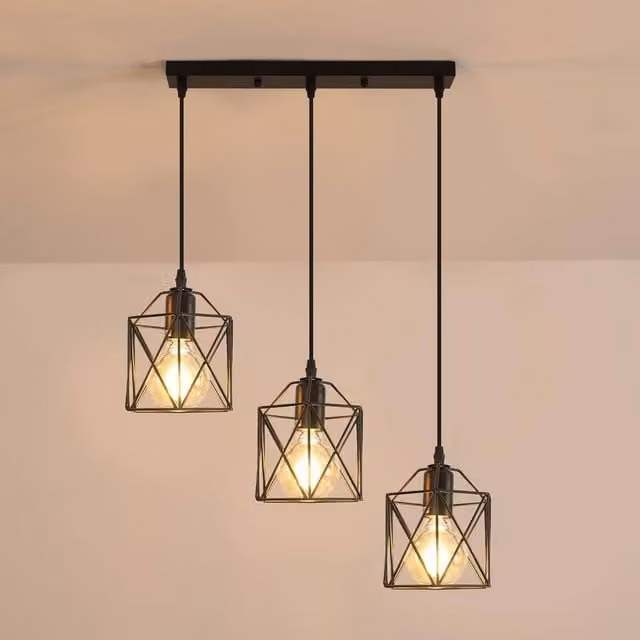 COMELY Industrial 3-Light Cage Design Pendant Ceiling Light in Black