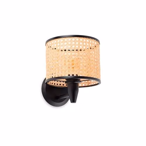 Netlighting Mambo Boho Rattan Wall Light with Shade in Black and Beige, W/D/H: 21 x 20 x 21 cm – 1