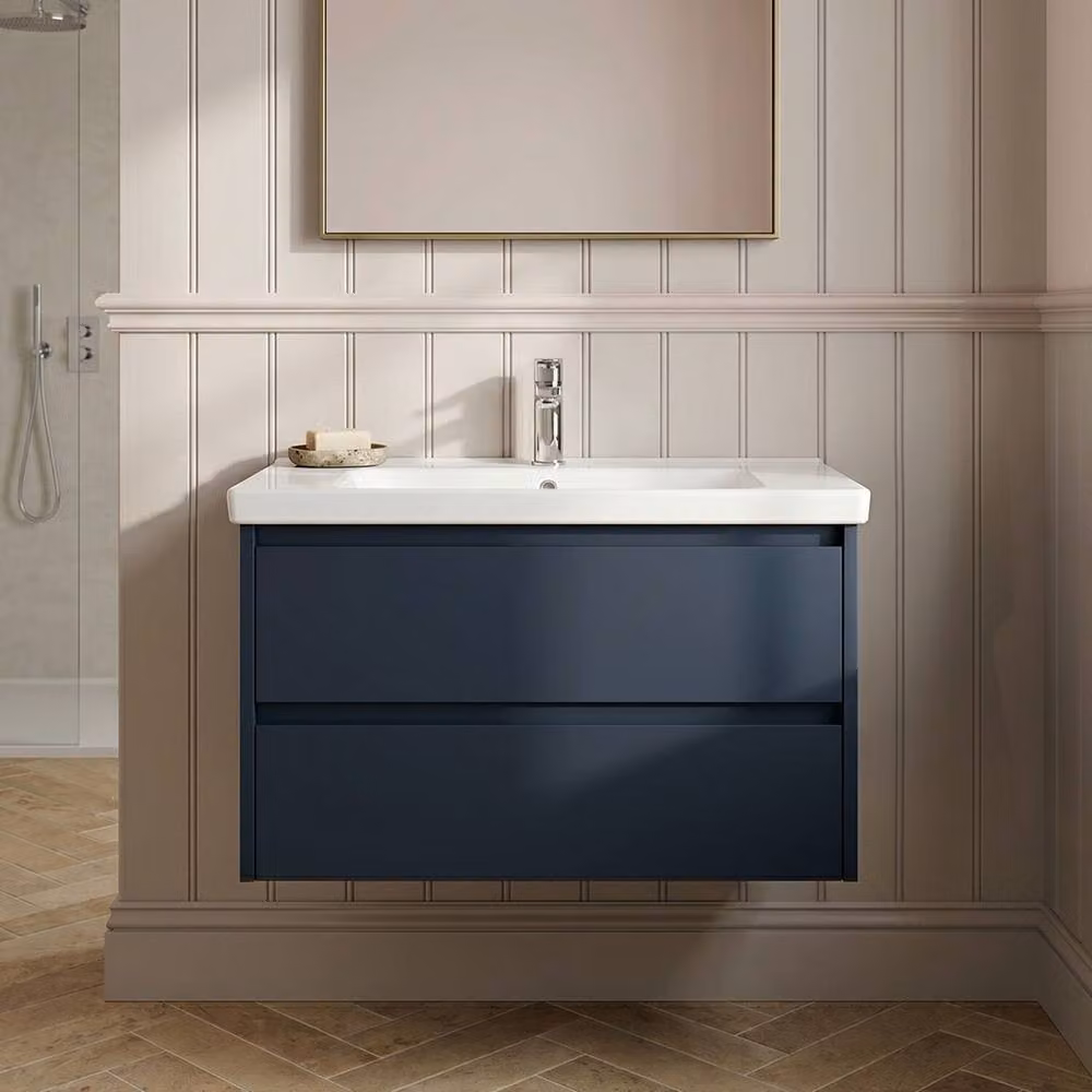 Balterley Chartley Contemporary 2 Drawer Wall Hung Vanity Basin Unit, Blue, W: 60 cm – 3