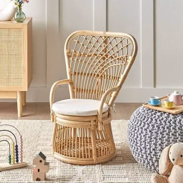 Wyld Haus Lacquered Rattan Childrens Chair in White and Beige