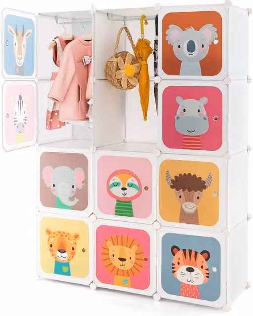 Costway Portable 12-Cube Kids Wardrobe and Childrens Storage Organiser in White