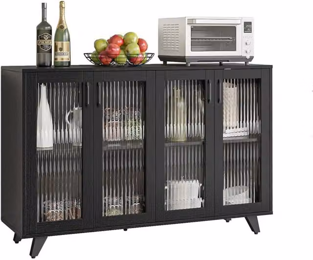 Hinsinc Modern Black 4 Door Sideboard and Kitchen Buffet Cupboard – 1