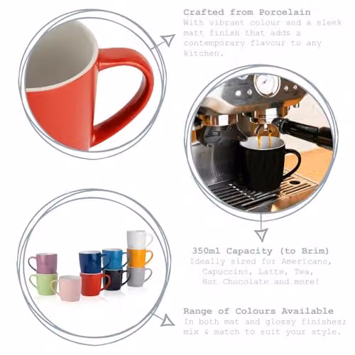 Argon Tableware Matte Ceramic Stoneware Coffee Mugs, Black and Red, 350ml, Pack of 6 – 2