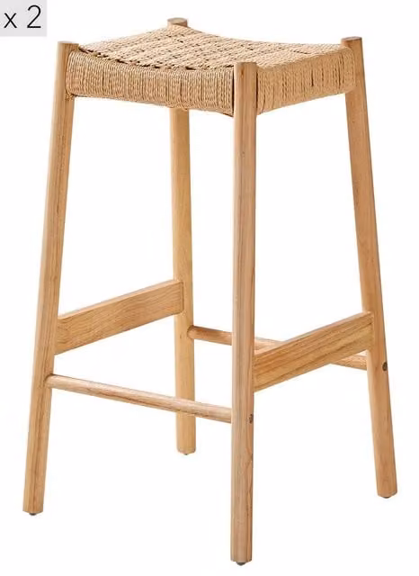Nordlys Set of 2 Scandinavian Solid Wood Bar Stools in Brown – 1