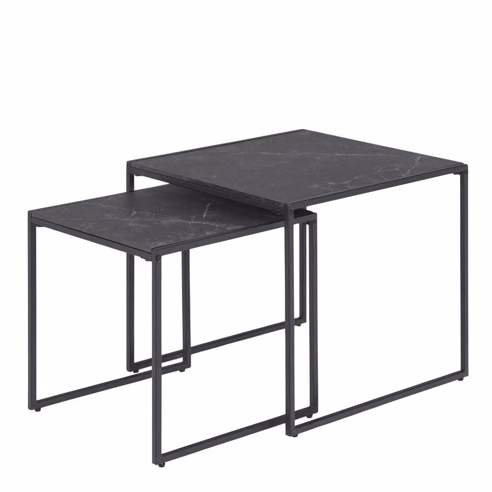 Wyld Haus Holbaeck Set of 2 Black Marble Effect Square Nesting Coffee Tables – 2