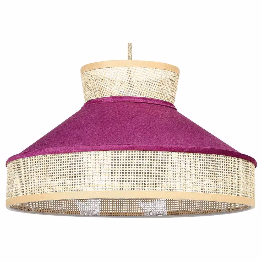 Wyld and Coco Rattan Pendant Lamp with Pink Fabric Shade in Natural and Pink – 2